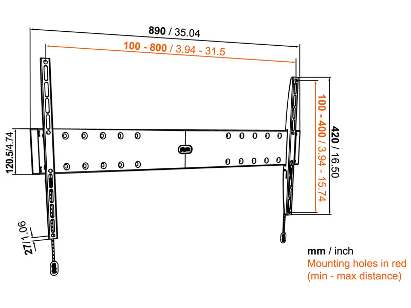 Vogels Base 05 L TV Wandhalterung Abmaße Zeichnung