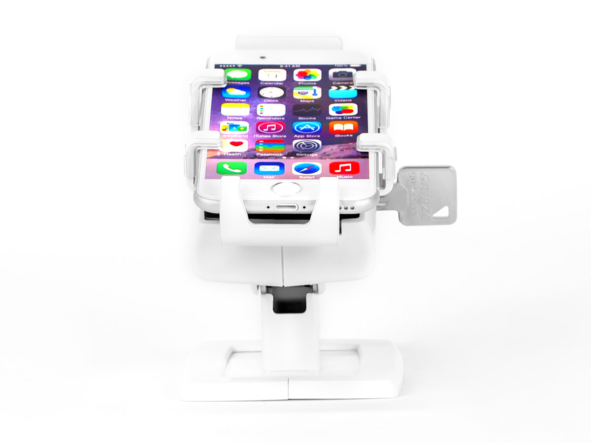 Gripzo Smartphone Tischhalterung für iPhone 4, 5, SE, weiß Anwendungsbeispiel