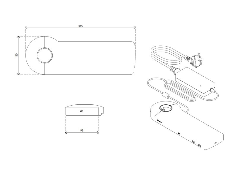 Dataflex Viewlite link USB-C Dockingstation (58.802) silber Maße