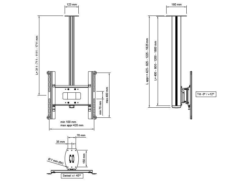 SMS Flatscreen CM ST 1200 Monitor Deckenhalterung Maße