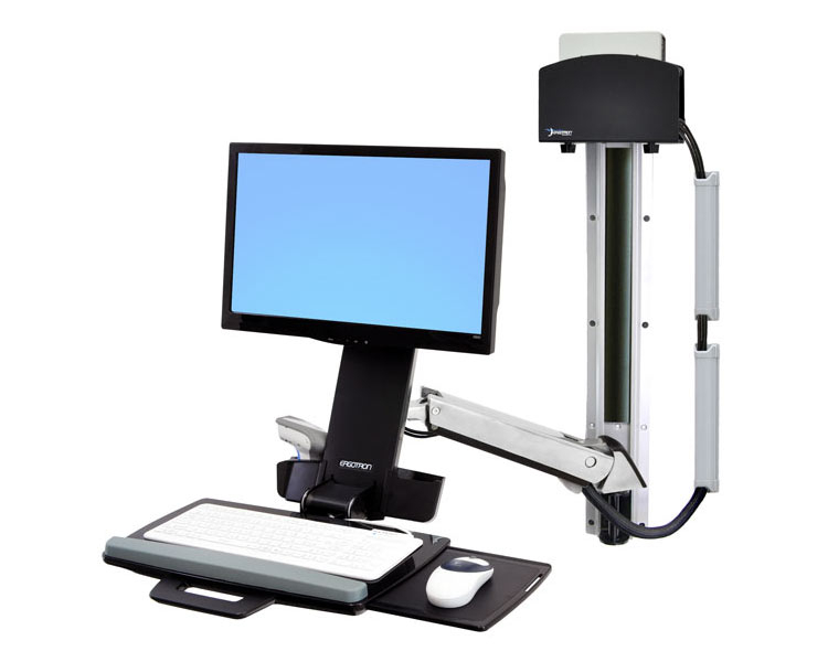Ergotron StyleView Sit-Stand Combo Wandhalterung mit PC Halter klein (45-273-026) silber/schwarz