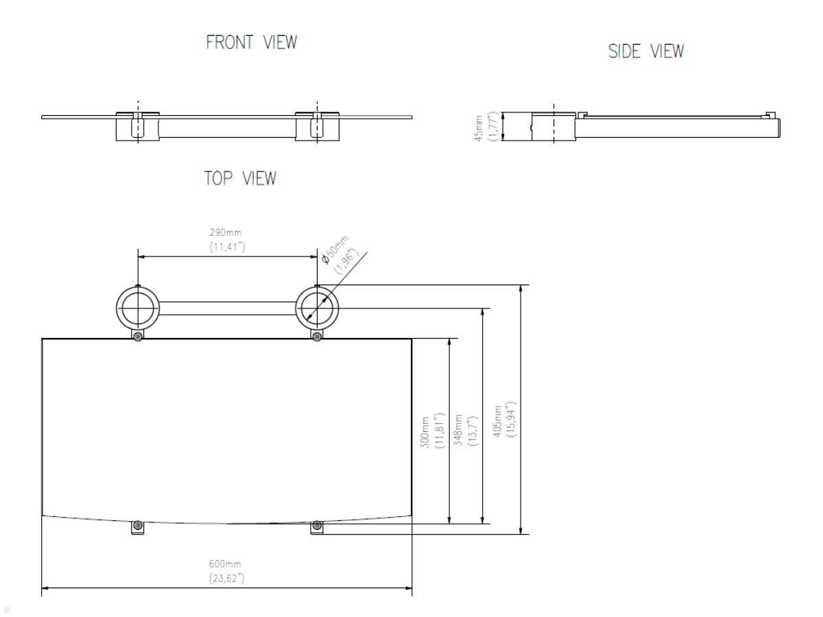 Edbak Zubehör TR1 Glasablage für Trolley (TRS1), technische Zeichnung