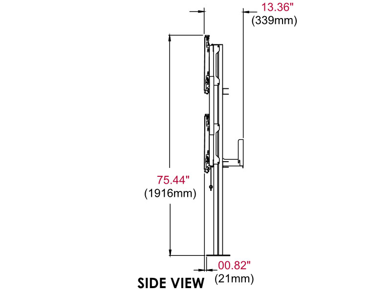 peerless Modulare Videowand-Standhalterung DS-S555-4X2 Zeichnung