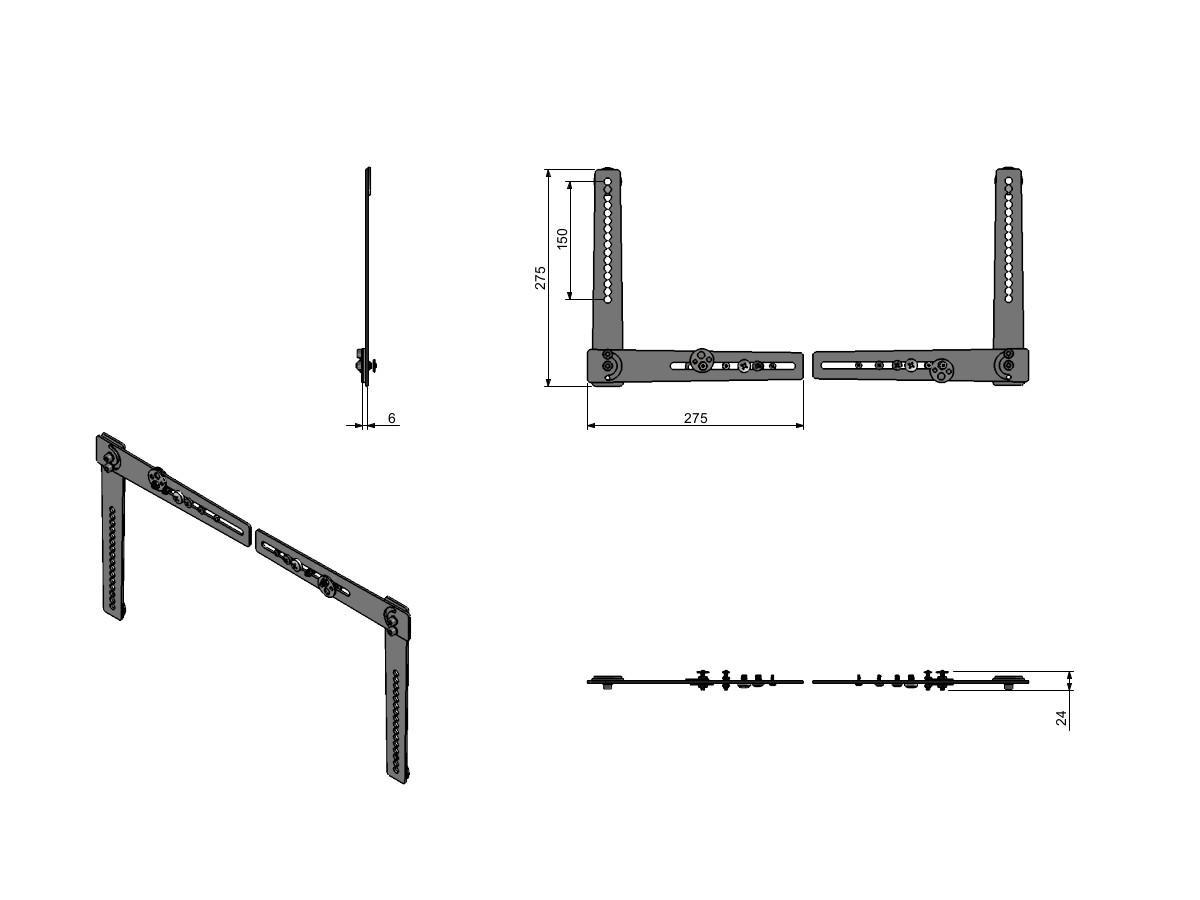 SMS Icon Universal Soundbar Halterung, schwarz (C121U002-1A) technische Zeichnung