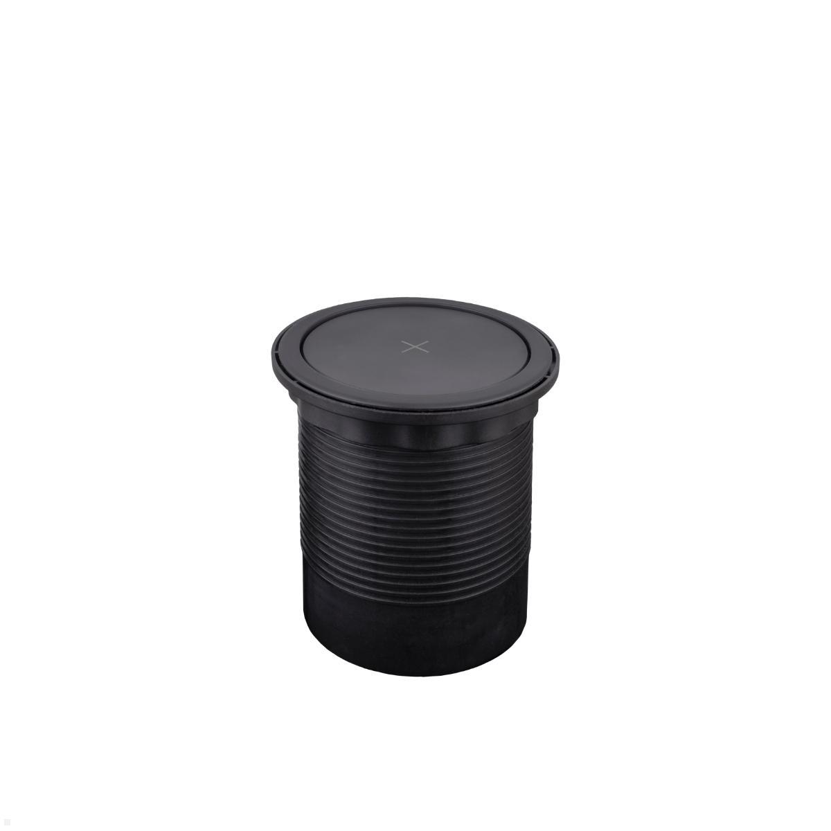 TecLines TVS003B versenkbare 4-fach Steckdose, Qi, 2x USB-A, 2x RJ45, schwarz, eingefahren