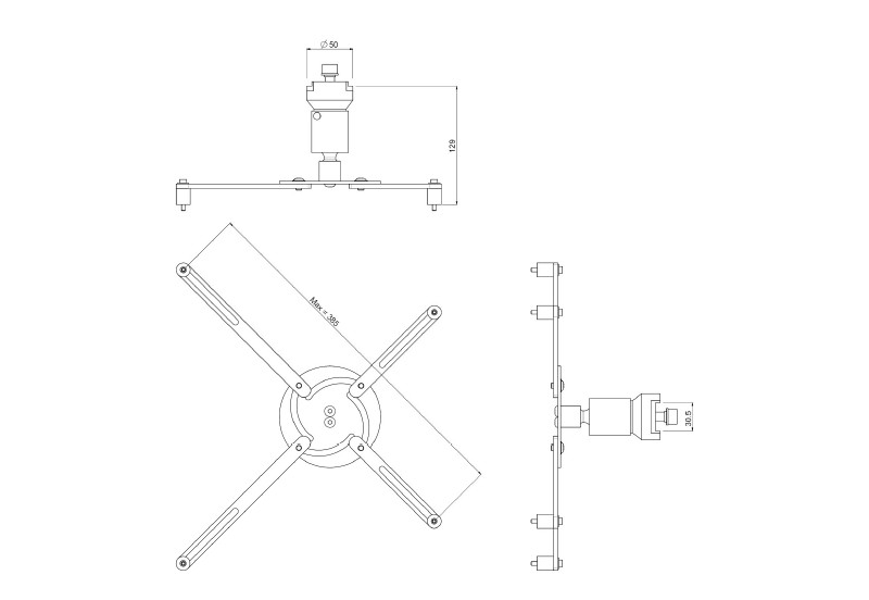 SmartMetals Beamerhalterung L1T für Traversen- oder Rohrbefestigung, Maße