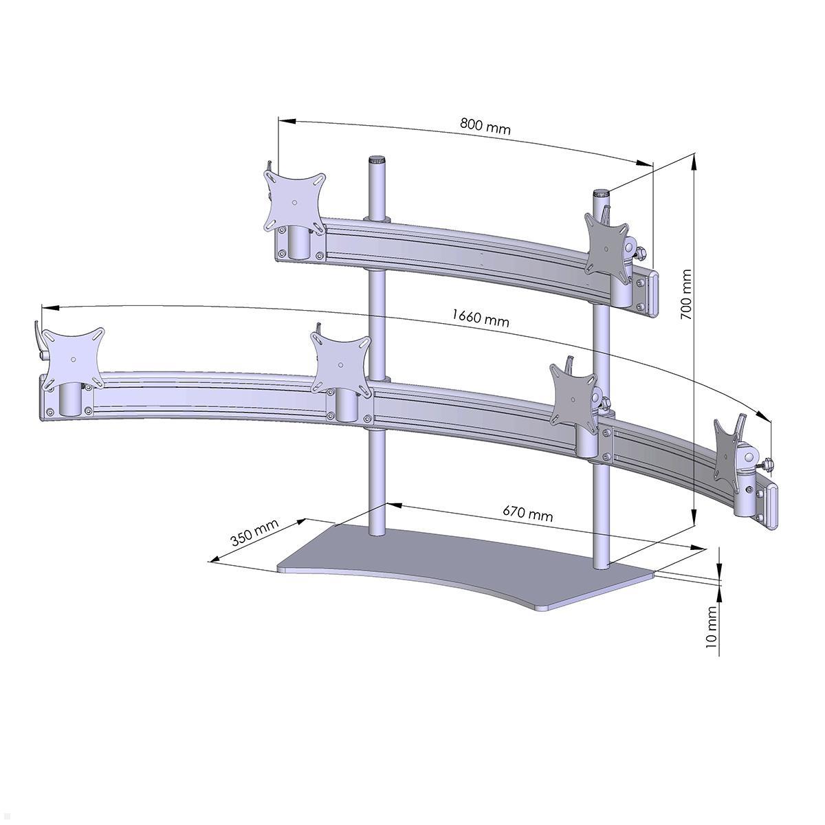 MonLines MTH305B Para 4+2 Monitor Tischhalter Standfuß bis 19 Zoll, schwarz, Zeichnung Maße