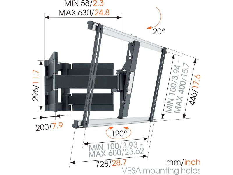 Vogels THIN 550 ExtraThin schwenkbare TV Wandhalterung Maße