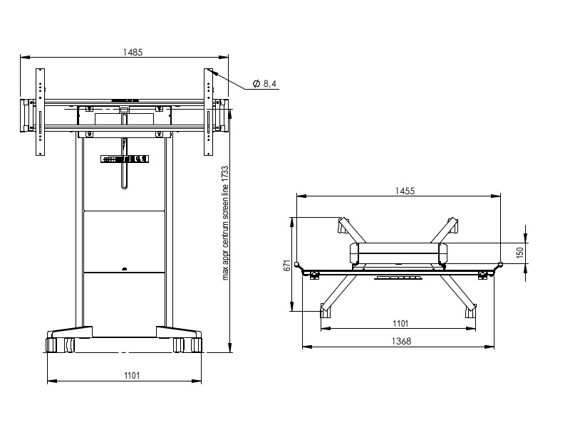 SMS Monitorständer C5-31U007-2-C-0 Maße Rollen