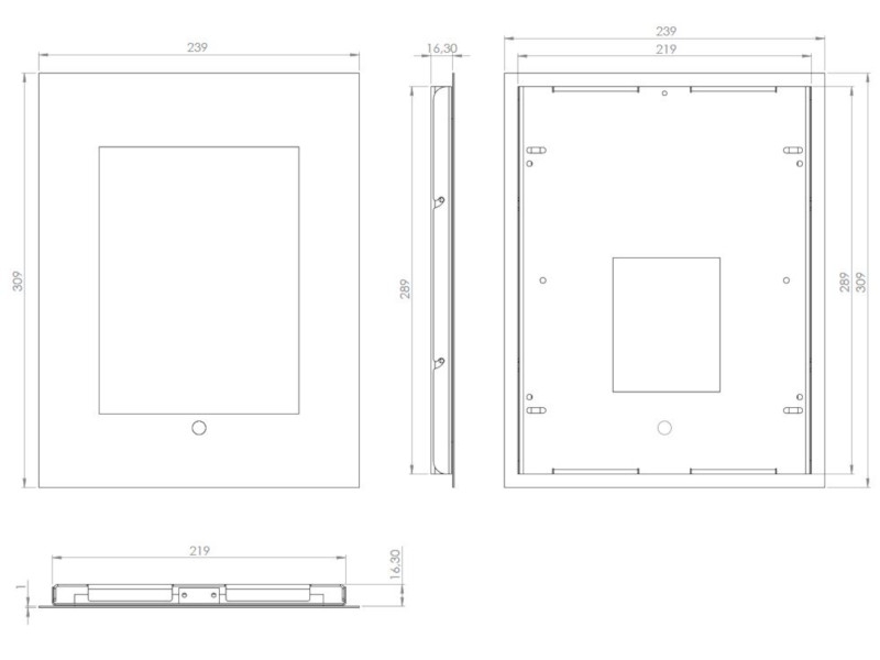 TabLines TWE035O Tablet Wandeinbau für Apple iPad 5 (2017), HB, Eiche Maße