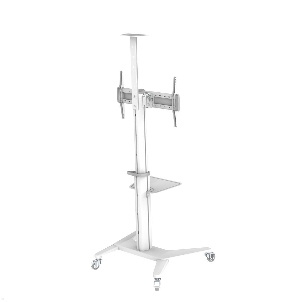 PureMounts PDS-0003C TV Ständer mit Rollen + Ablagen bis 70 Zoll, weiß 360° schwenkbar