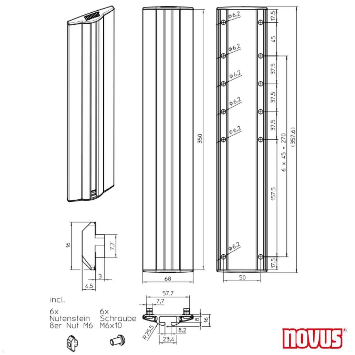 Novus MY one SW Monitorhalter für Slatwall, silber (910+1079+000) technische Zeichnung MY base Schiene 