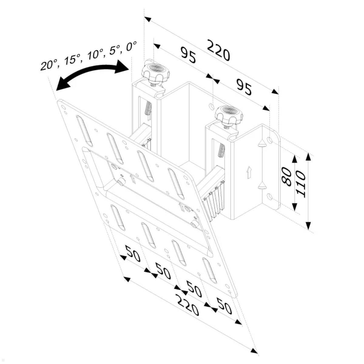 Neomounts FPMA-W120 neigbare TV Wandhalterung 10-40 Zoll, silber, technische Zeichnung