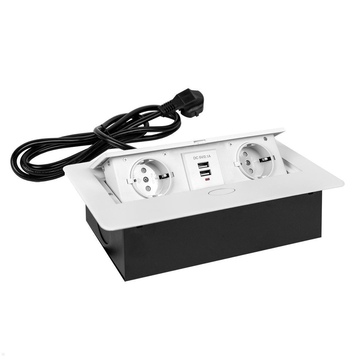 TecLines TES009W 2-fach Einbausteckdose mit USB-Charger 3m Kabel, weiß