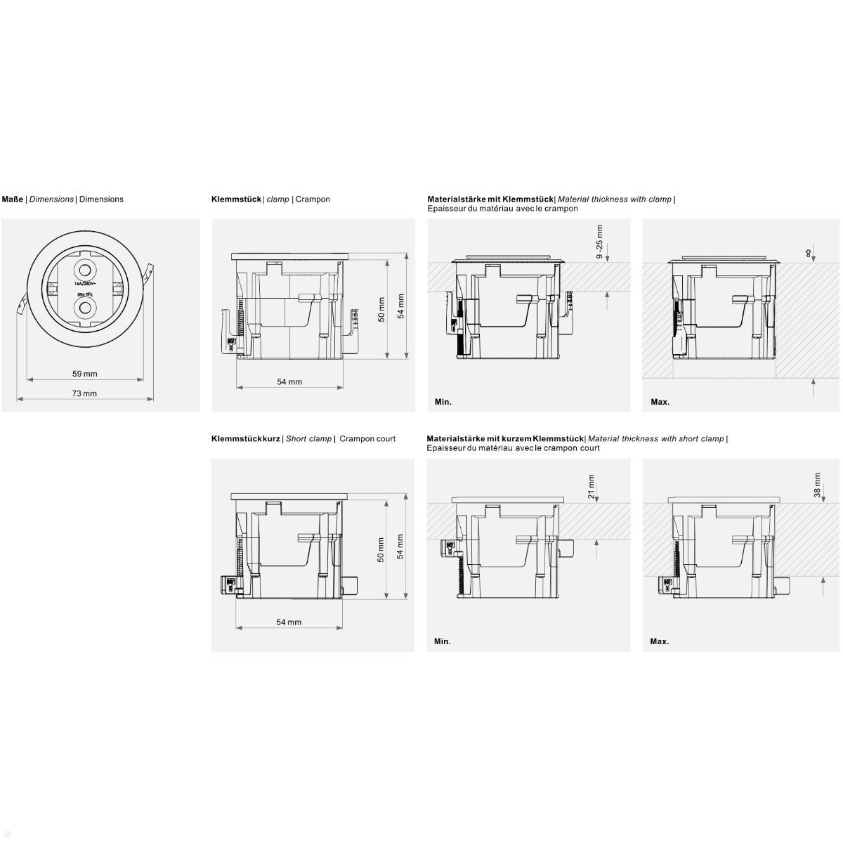 EVOline One USB-Charger A/C mit Deckel, weiß, Zeichnung Maße