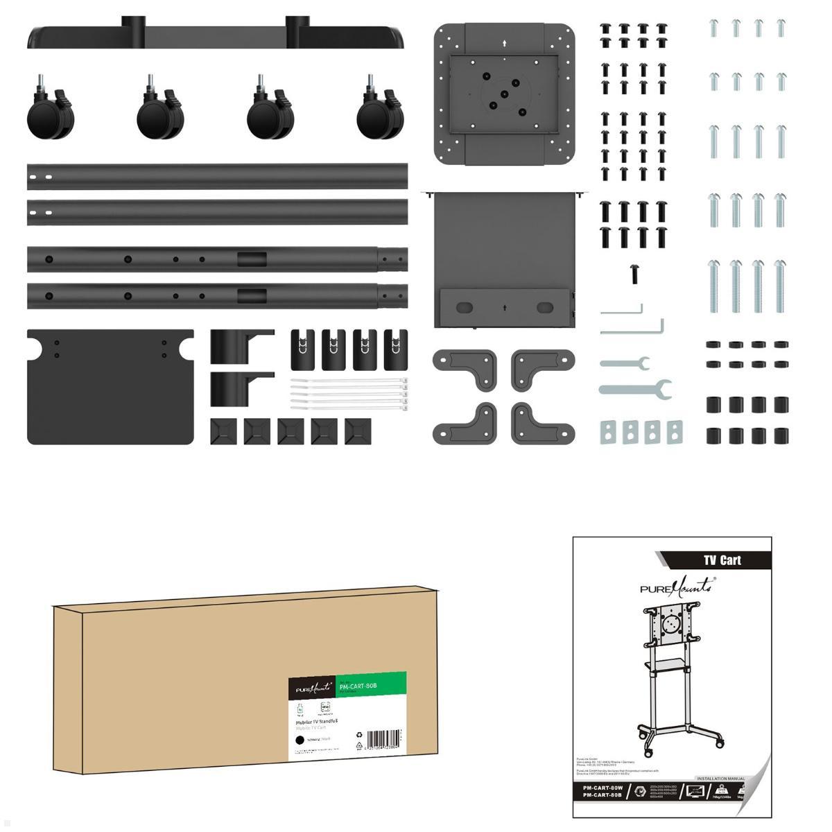 PureMounts PM-CART-80W TV Ständer mit Rollen bis 80 Zoll, weiß Lieferumfang