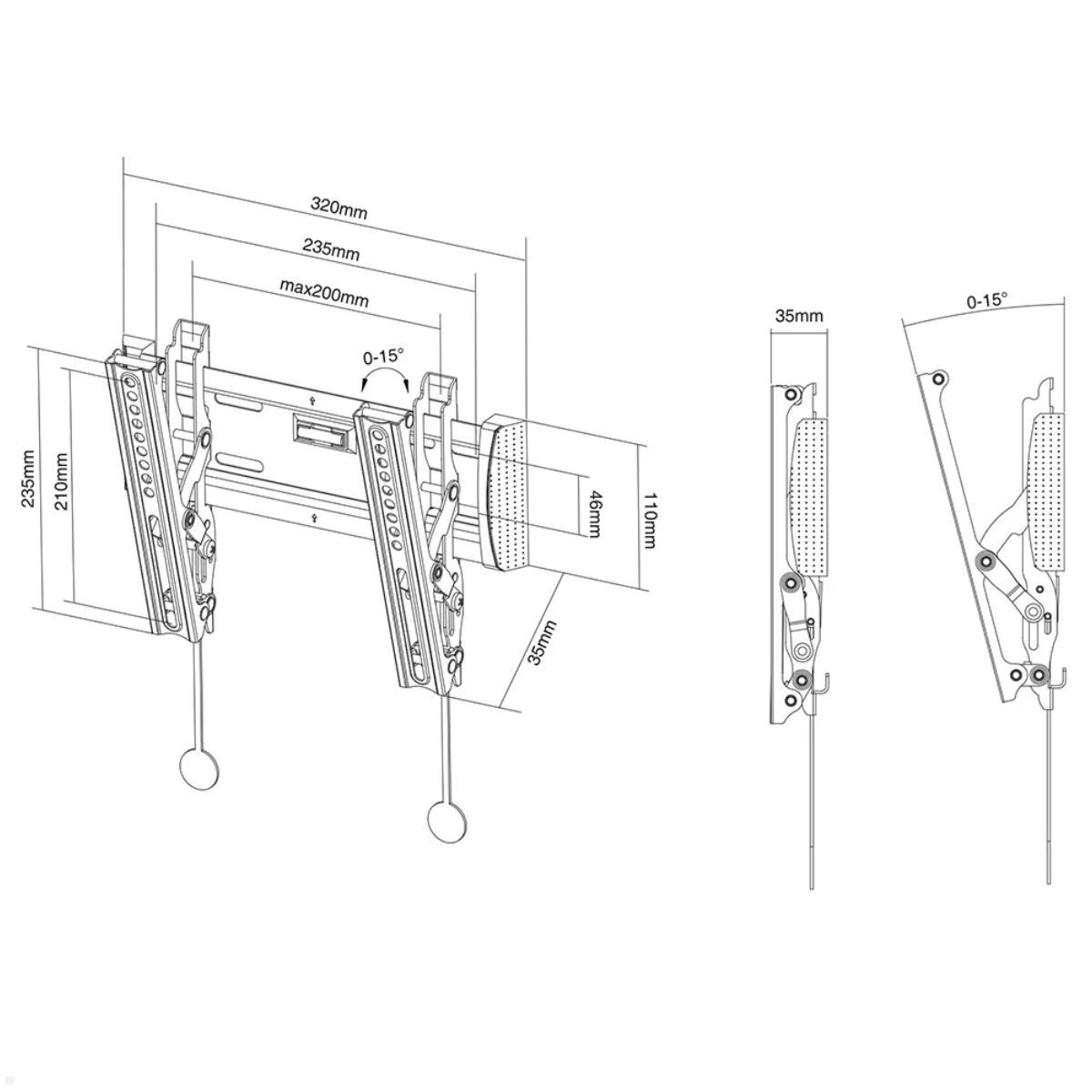 Neomounts Select NM-W125BLACK neigbare TV Wandhalterung 10-40 Zoll, technische Zeichnung