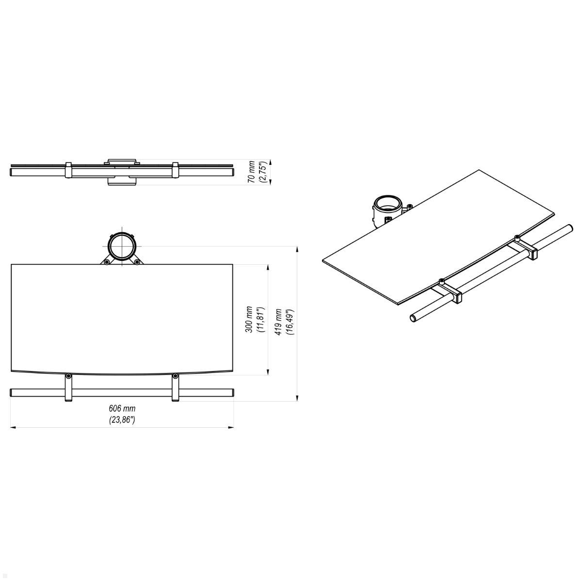 Edbak TRS4 Zubehör Ablage aus Glas für Monitorständer TR4 / TR5 / TR51, technische Zeichnung