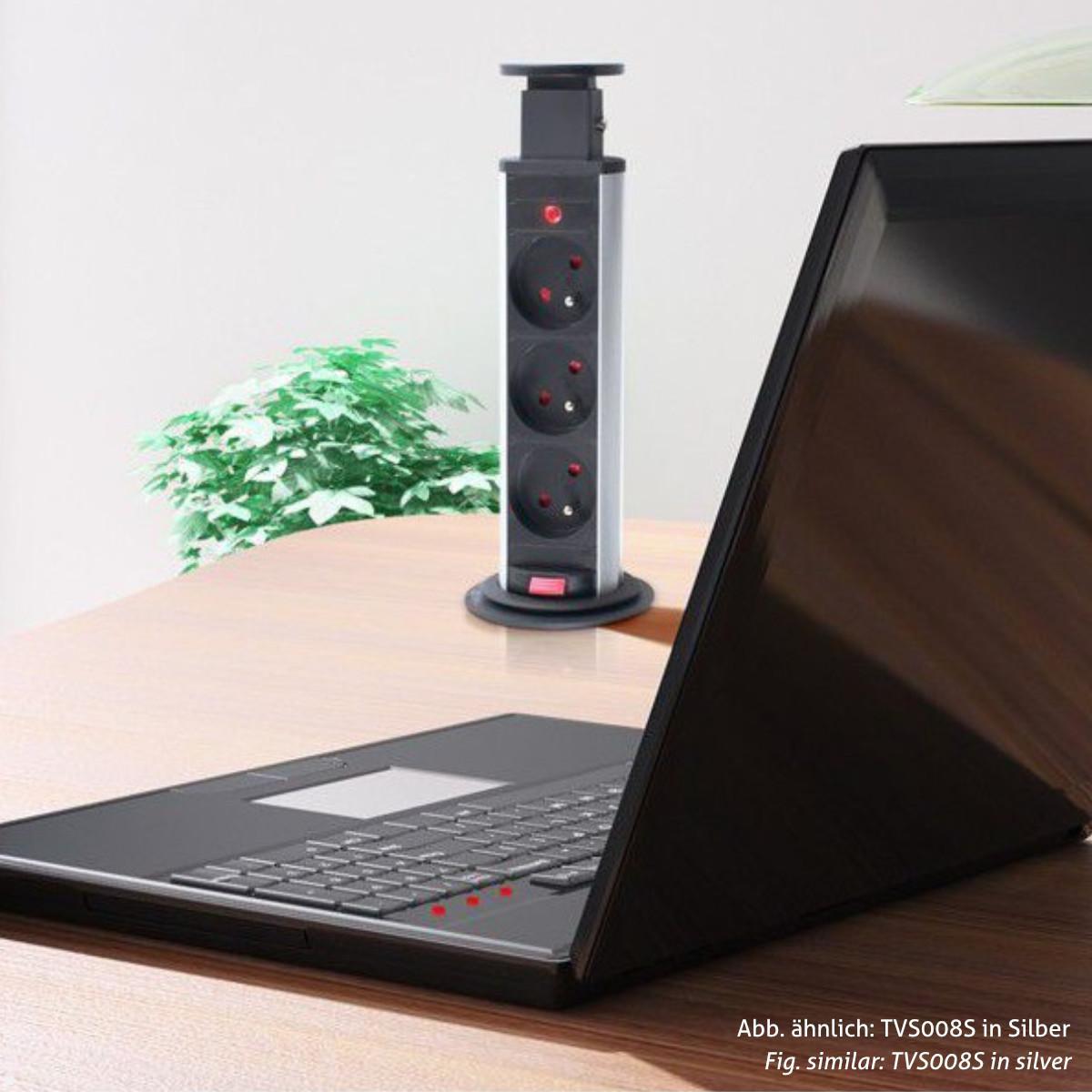 TecLines TVS009B versenkbare 3-fach Steckdosenleiste mit 2x USB, schwarz - Einbausteckdose