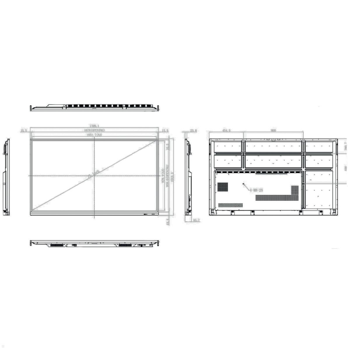 4k Touchdisplay Predia Swift 75 Zoll, Technische Zeichnung