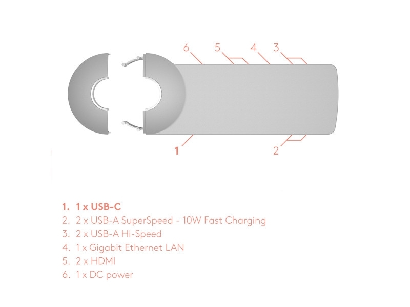 Dataflex Viewlite link USB-C Dockingstation (58.802) silber Anschlüsse