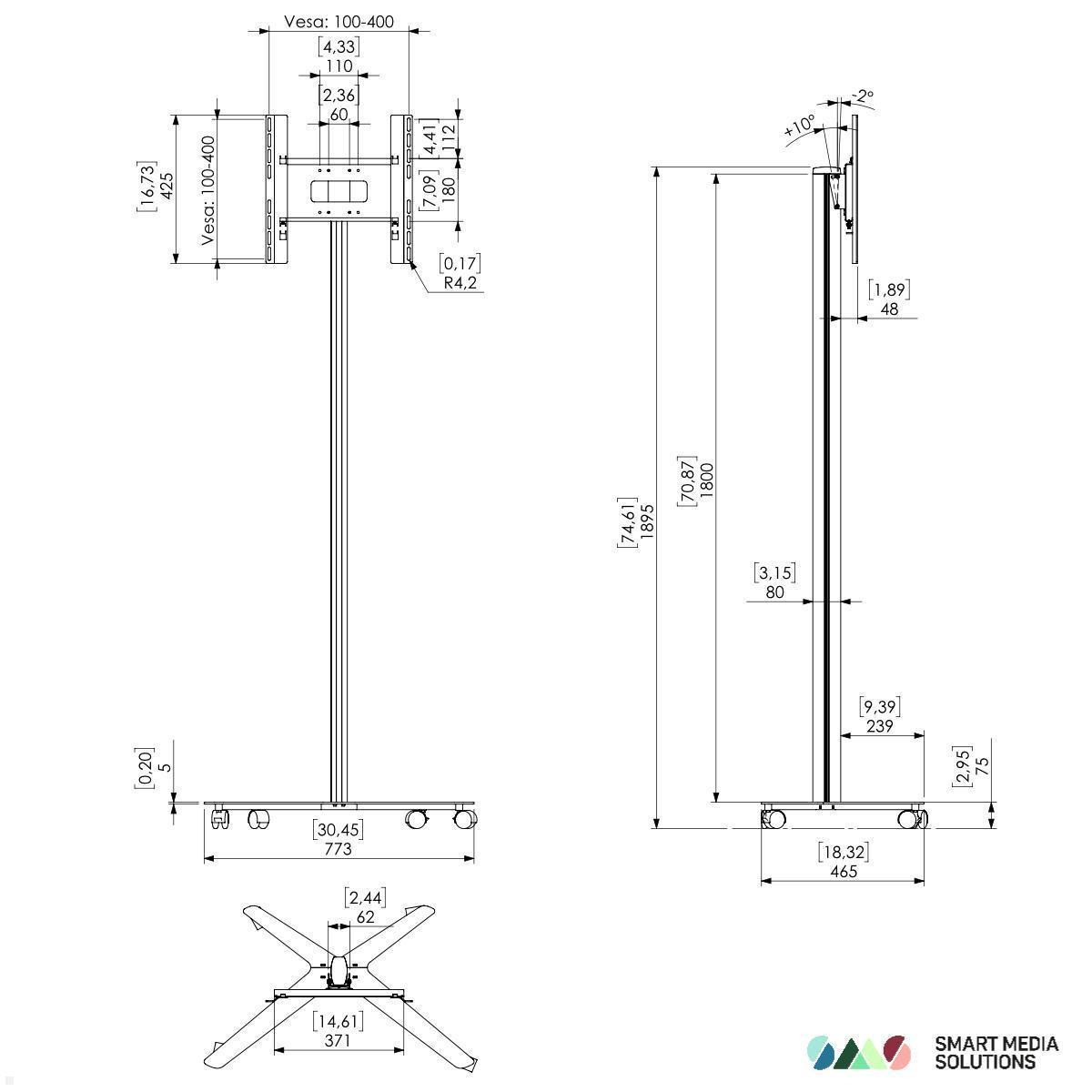 SMS Messekit Set mobiler Monitor Standfuß FM MT 1800 + Transportcase