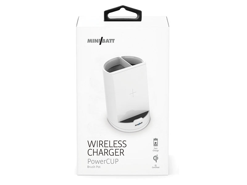 miniBatt MB-PWCUP Stifthalter mit kabellosem Qi-Ladegerät FAST CHARGE Verpackung