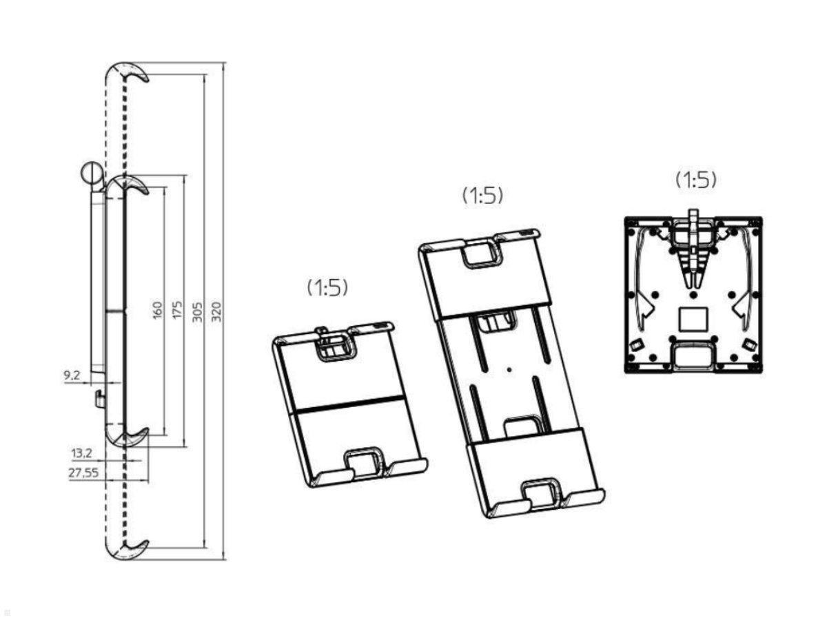 Novus MY tab Fix PM Tablet Halterung für Aluprofil, Technische Zeichnung Tablet Halterung