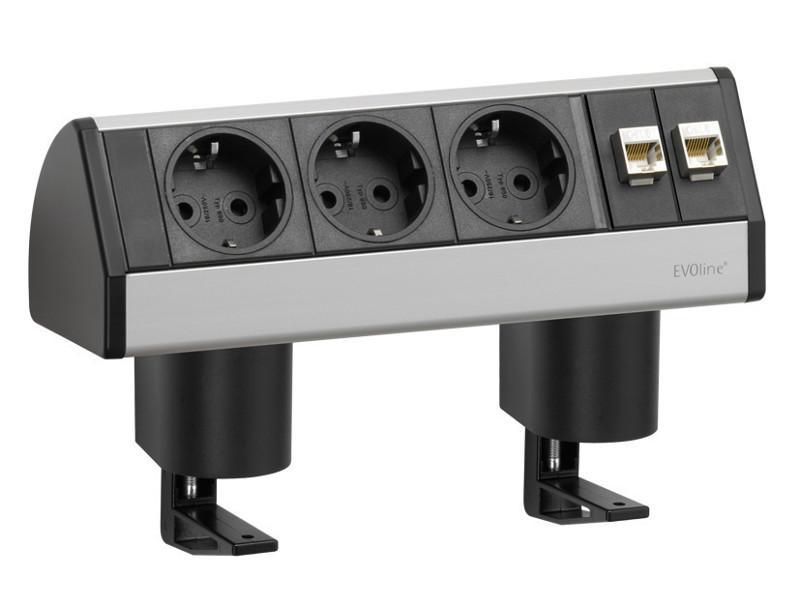 EVOline Dock Data small Tischanschlussfeld 3-fach Steckdose mit Zwinge, silber