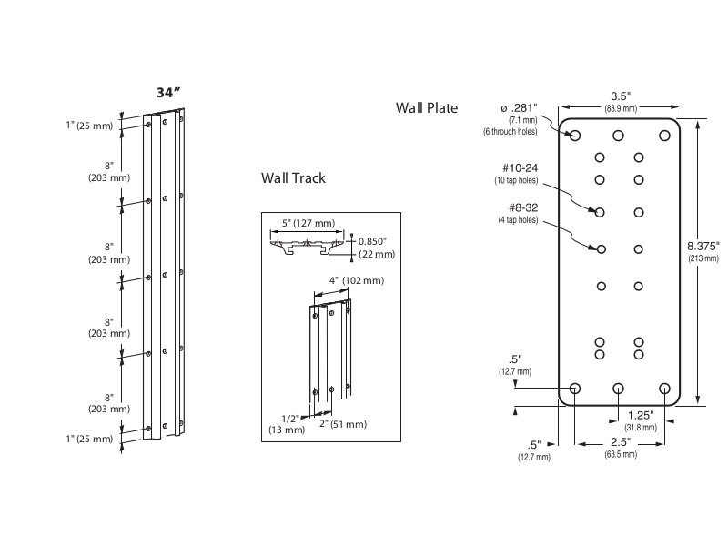 Ergotron 31-018-182 Alu-Profilschiene 864 mm Länge silber Zeichnung