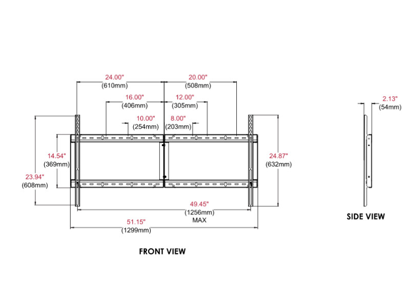 peerless SF680-HUB Surface Hub 84" Wandhalter Maße