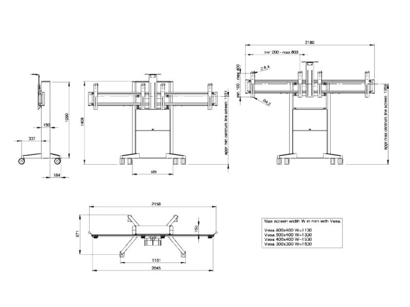 SMS Presence mobiler Videokonferenz Standfuß (C5-31U004-2-A-0) Maße