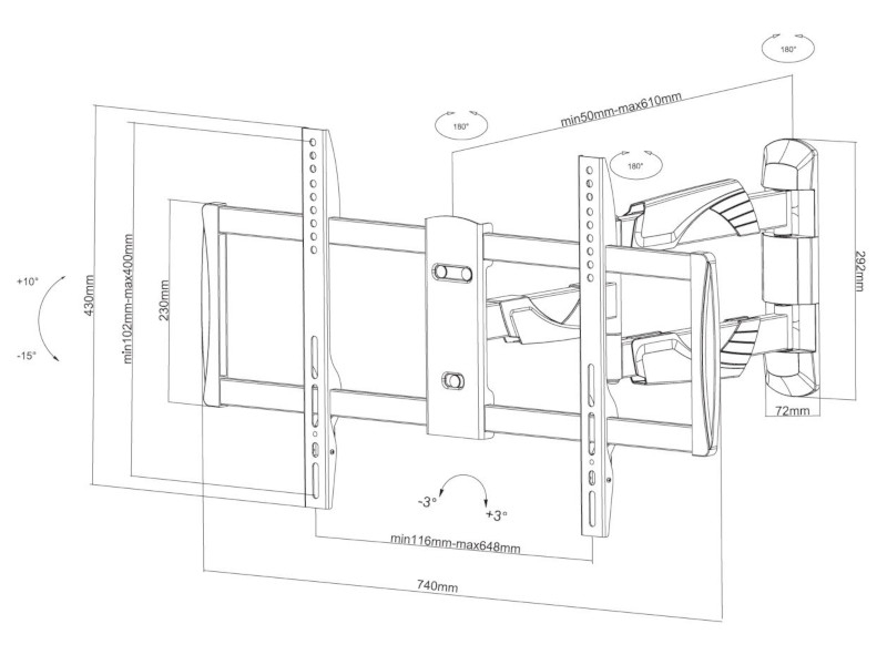 NewStar NM-W460 NeoMounts Fernseher Wandhalter neigbar 32-60Zoll, schwarz Maße
