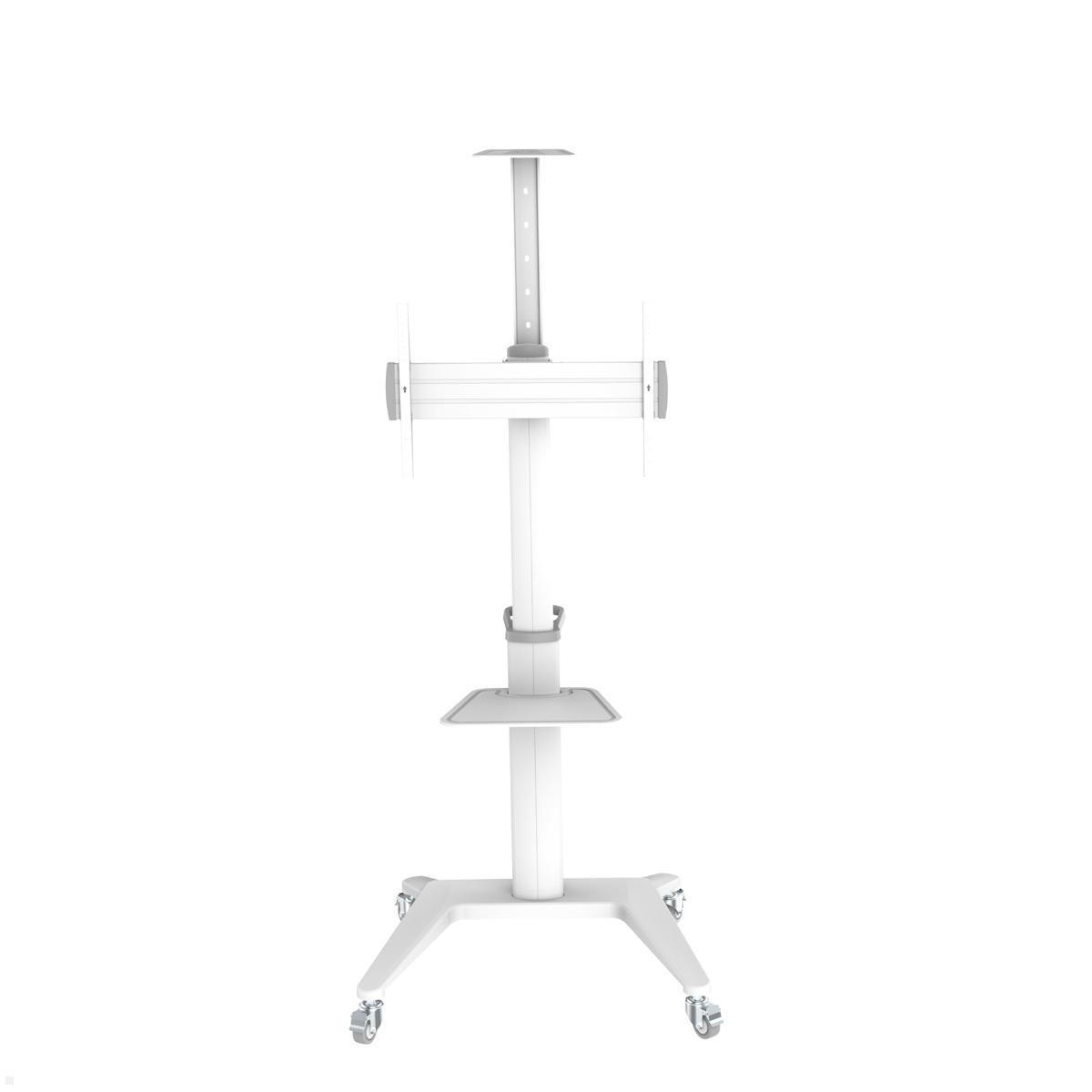 PureMounts PDS-0003C TV Ständer mit Rollen + Ablagen bis 70 Zoll, weiß mit Bremsfunktion