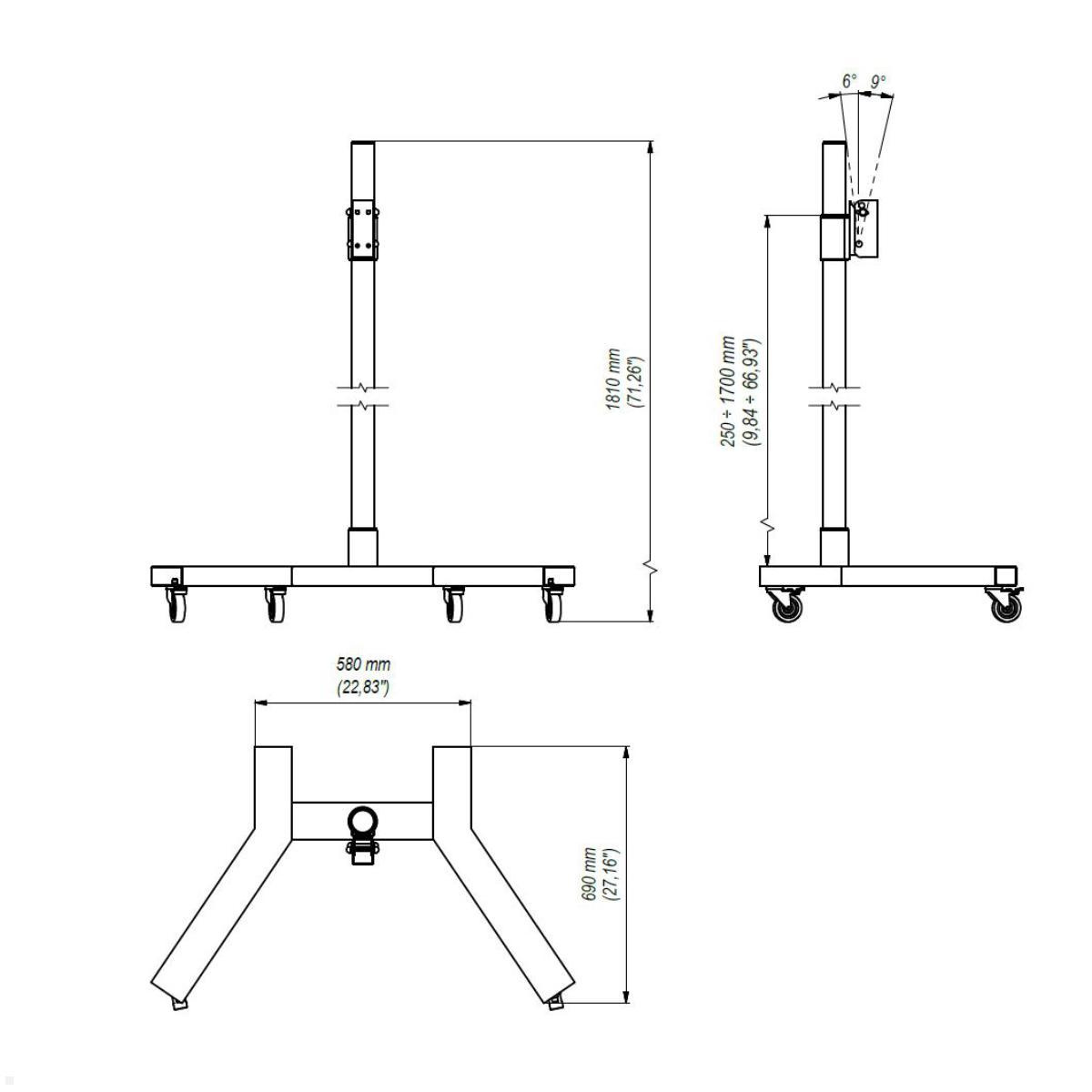 Edbak TR5 mobiler Monitor Ständer höhenverstellbar, 37-60Zoll, Maße Zeichnung