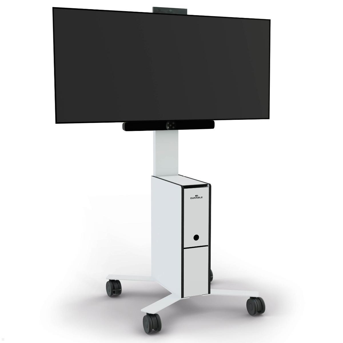Durable COWORKSATION mobiler TV Ständer für Videokonferenzen 19-43 Zoll, weiß