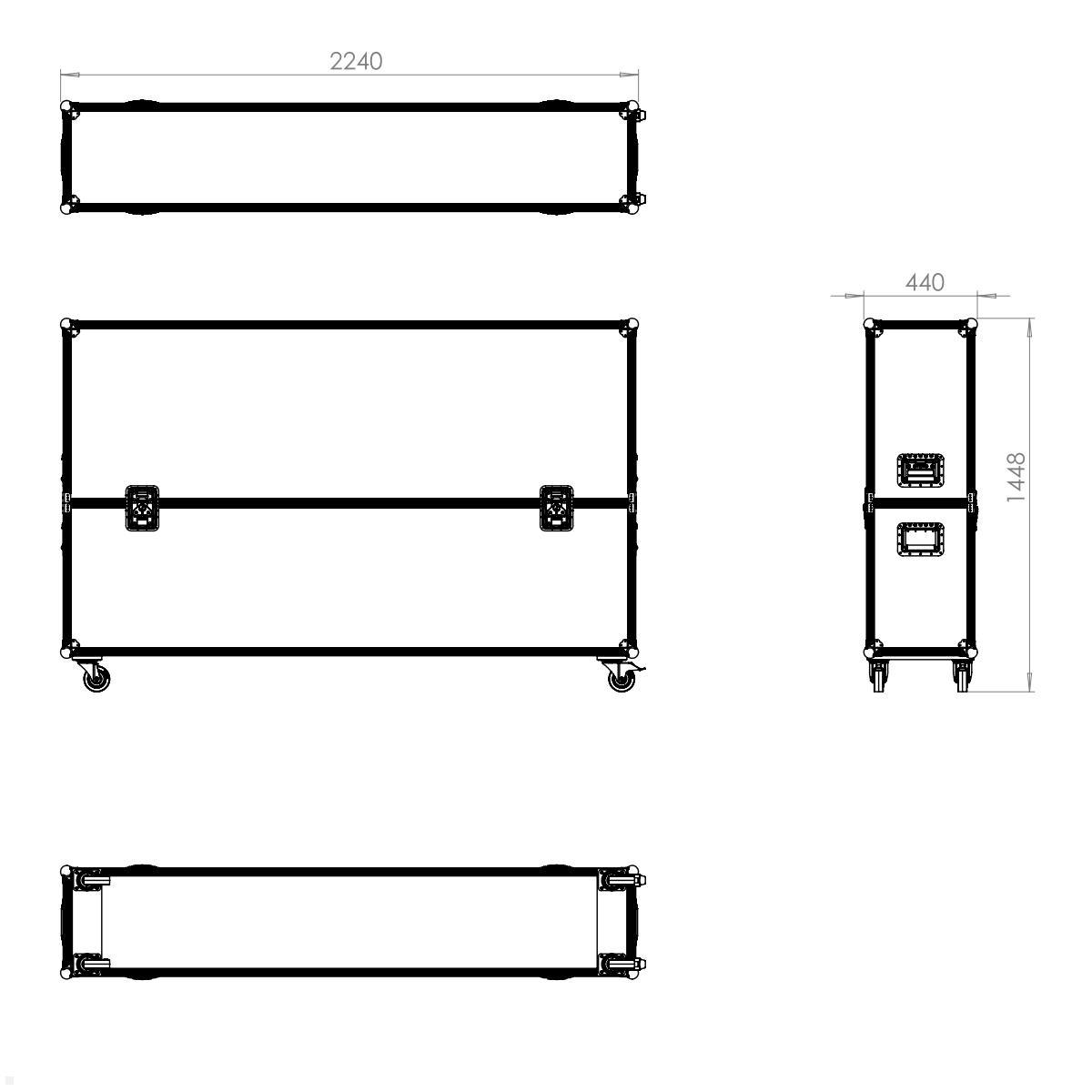 MonLines MTC008B Display Transportcase 86 - 92 Zoll technische Zeichnung