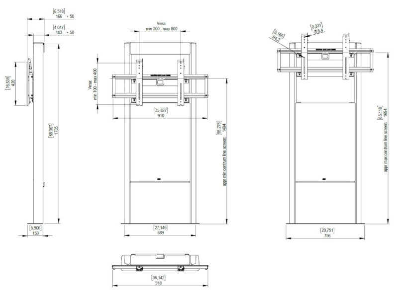 SMS Presence Boden-Wandhalterung bis 150 kg (C591U003-2A0) Maße