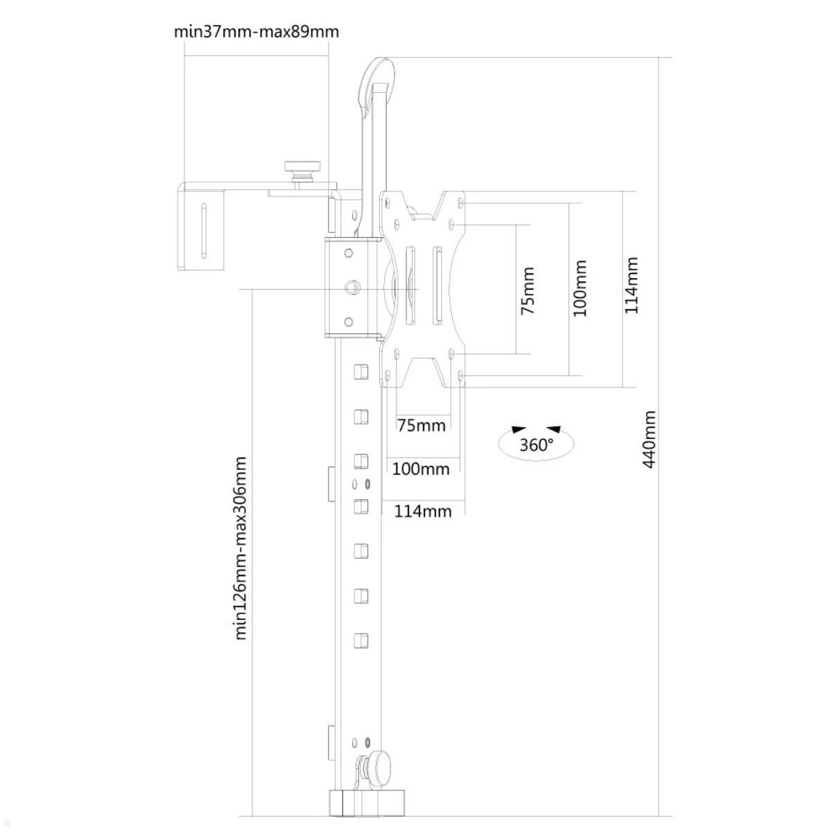 Neomounts FPMA-CH100BLACK Slatwall Monitor Halterung , Technische Zeichnung