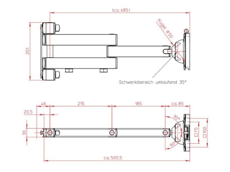 Novus 965+0119+000 Monitorhalter TSS-Faltarm III Maße