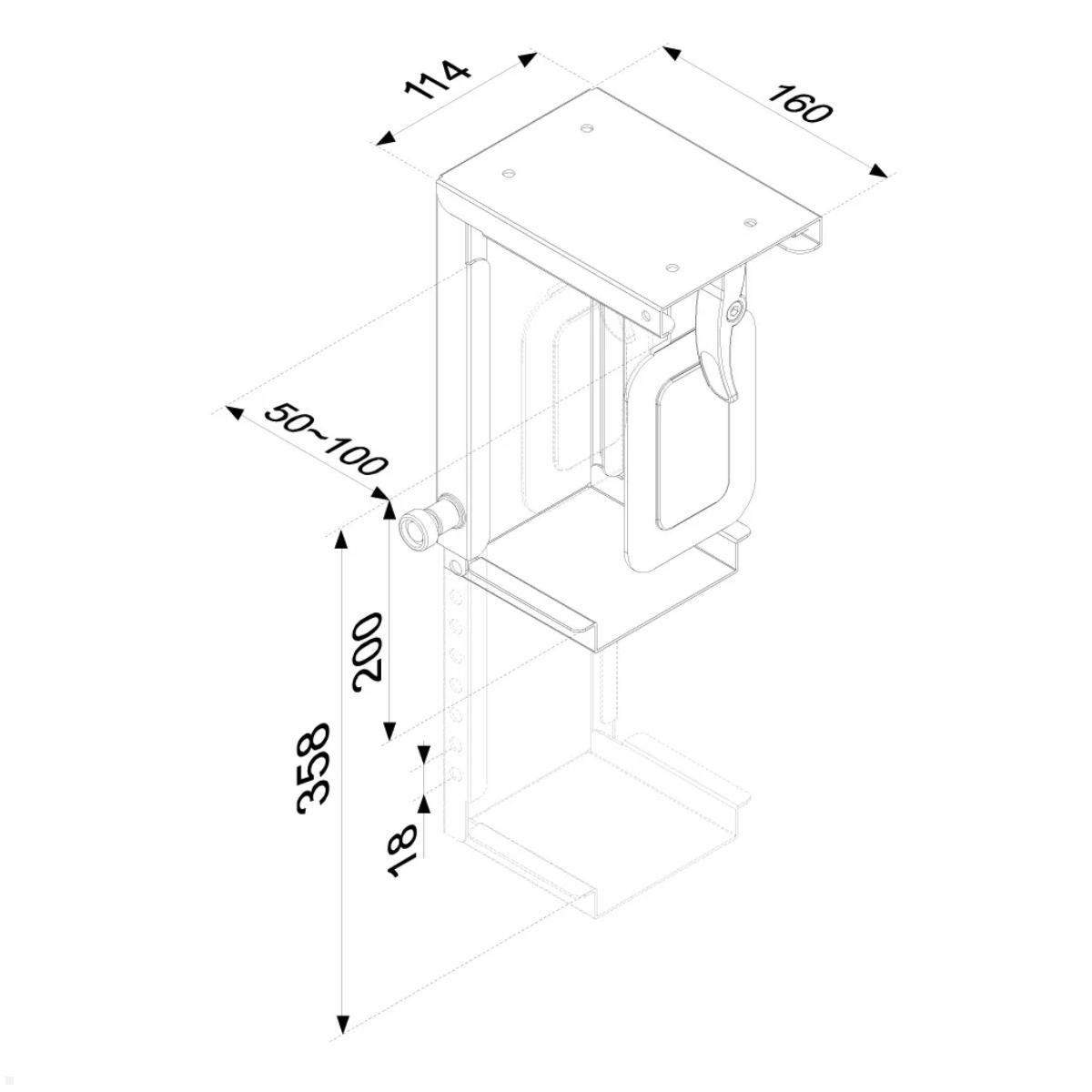 Neomounts CPU-D075BLACK PC Halterung Tisch, schwarz, technische Zeichnung