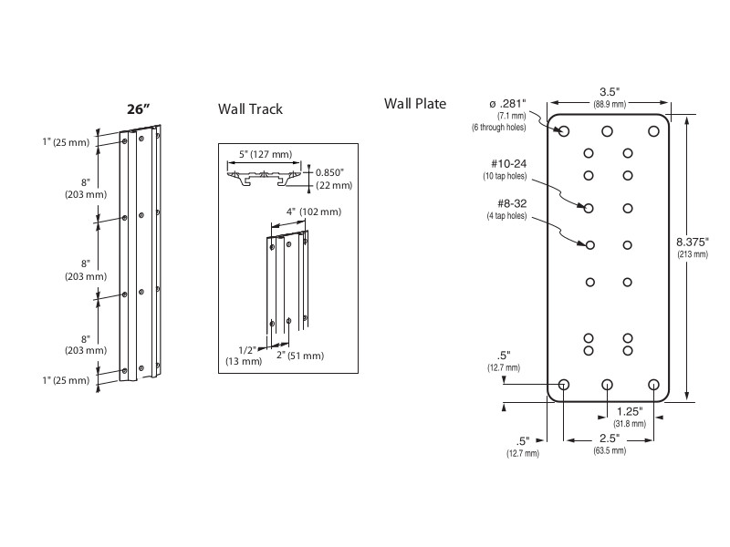 Ergotron 31-017-182 Alu-Profilschiene 660 mm Länge Zeichnung