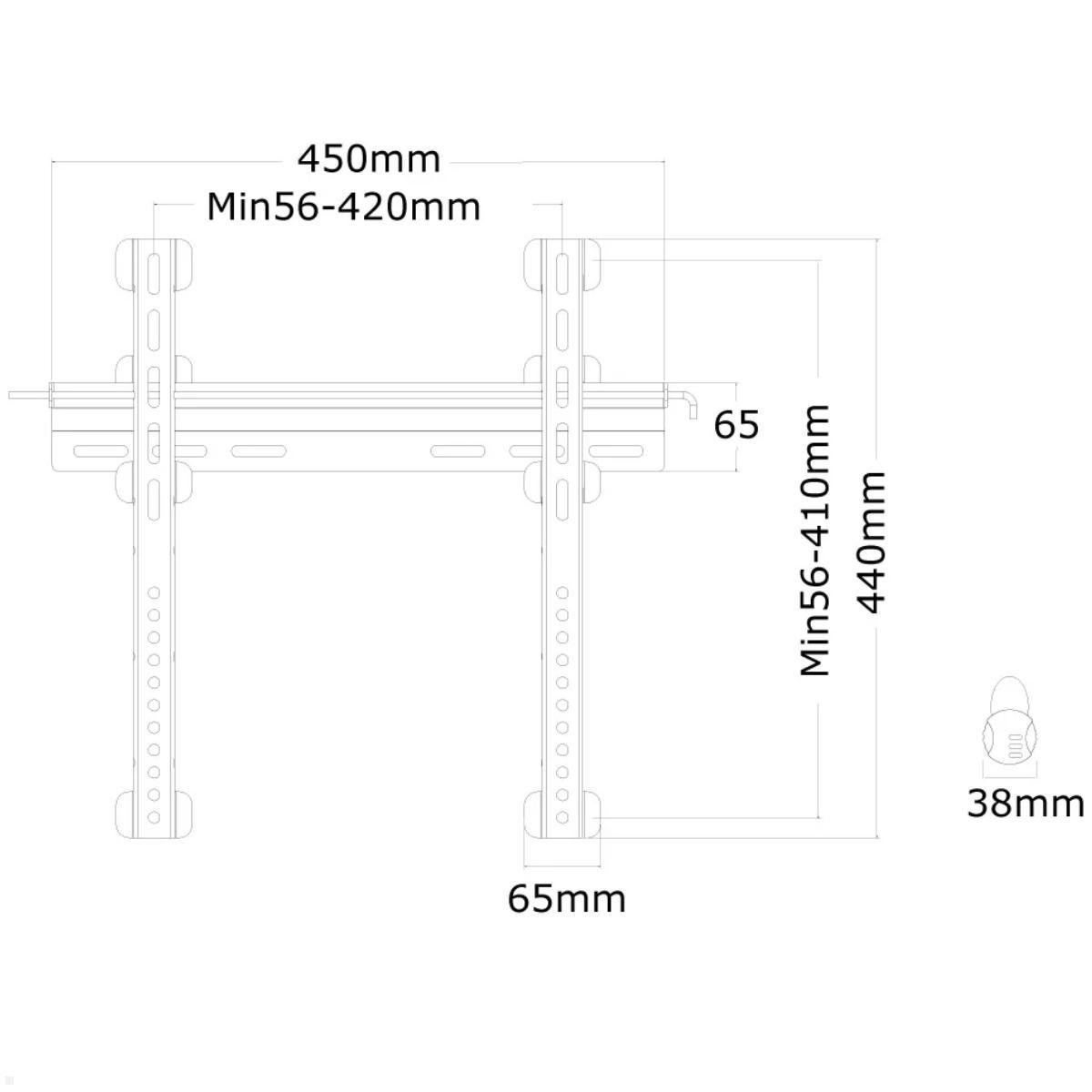 Neomounts PLASMA-W040BLACK flache TV Wandhalterung 23-52 Zoll, schwarz, technische Zeichnung