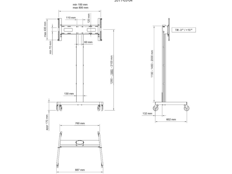 SMS Flatscreen FH MT 1450 mobiler Monitorständer silber (PL031023EU-P0) Maße