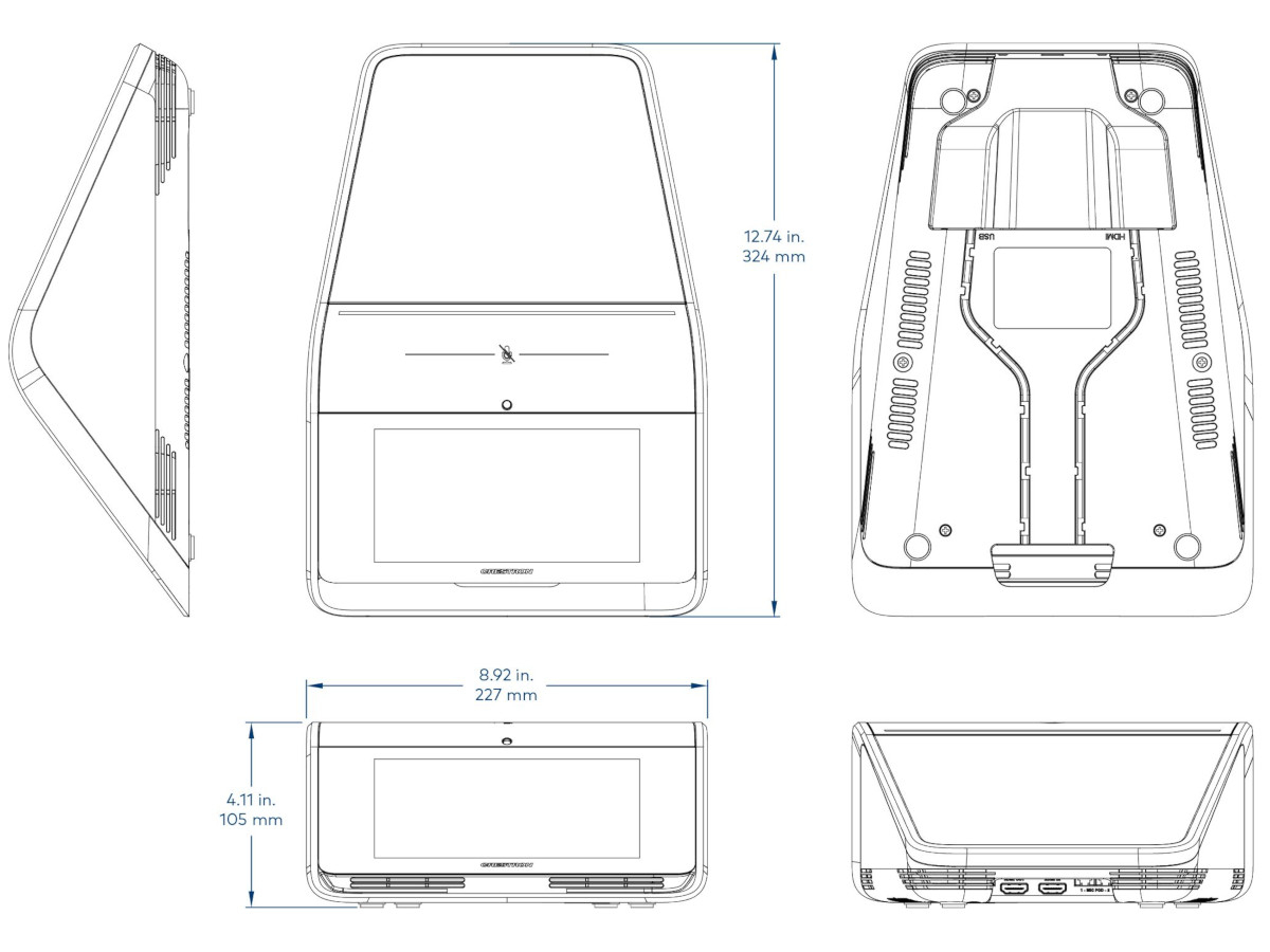 Crestron Mercury Video Konferenzsystem mit Huddly IQ™ Kamera technische Zeichnung
