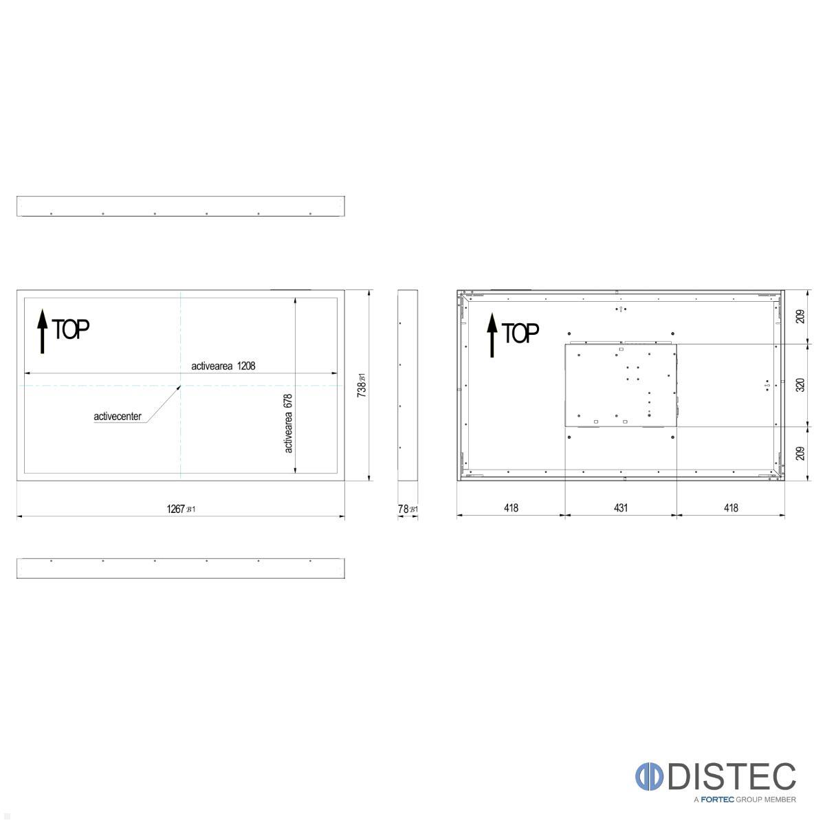 Distec BLO-Line A1 Brandschutz Monitor 54.6 Zoll PME Blende quer (DS-92-061Q) technische Zeichnung