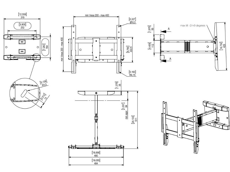 SMS ICON WM 3D TV Wandhalterung schwenkbar (C181U002-2A) grau Maße
