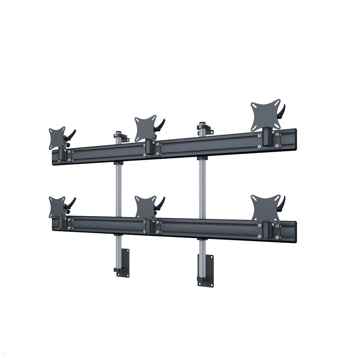 MonLines MWH217B Flat 3+3 Monitor Wandhalterung für 6 Monitore 25-32 Zoll, schwarz
