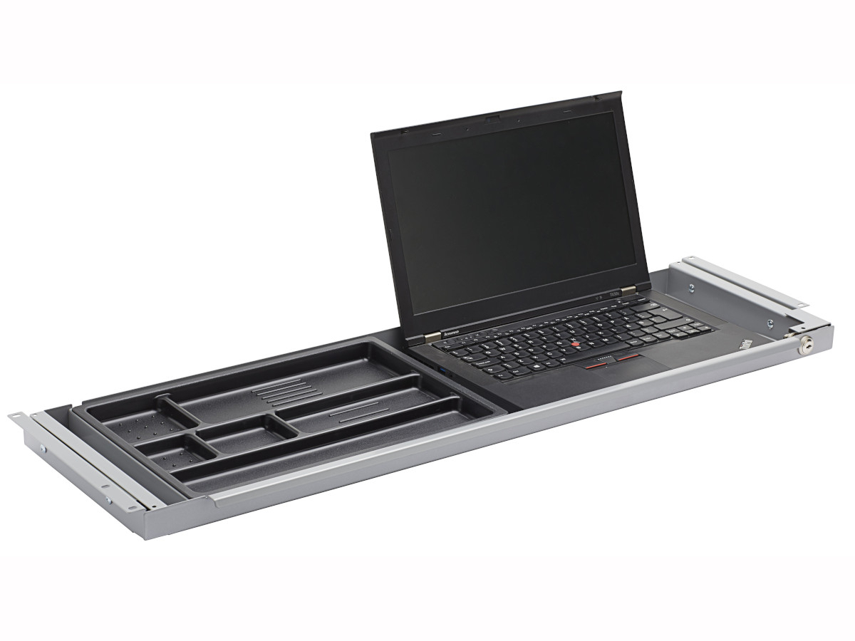 TecLines TUS002A Untertisch Schublade mit Kunststoffeinsatz L inkl. Schloss, Aluminium Laptop Schubalde