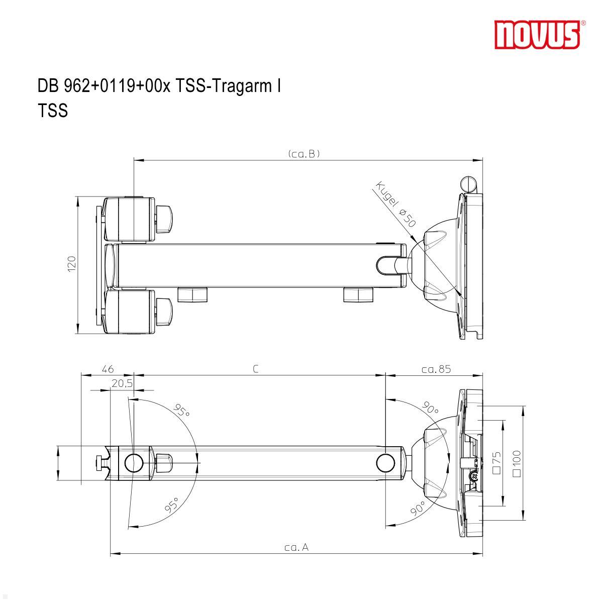 Novus TSS Monitorhalter Tragarm XL 325 (962+0119+001) technische Zeichnung